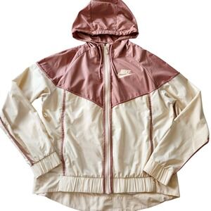 Nike Windrunner windbreaker Jacket Full Zip Hooded Pink Cream Women's Medium
